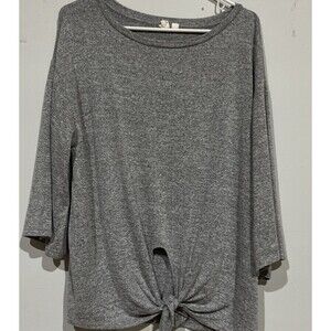 Gap Womens Size Small Grey Oversized Tie Front Blouse Top 3/4 Sleeve Lightweight